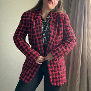 Vintage 80s Nordstrom Plaid Nubby Boucle Chunky Knit One Button Blazer Size S/M